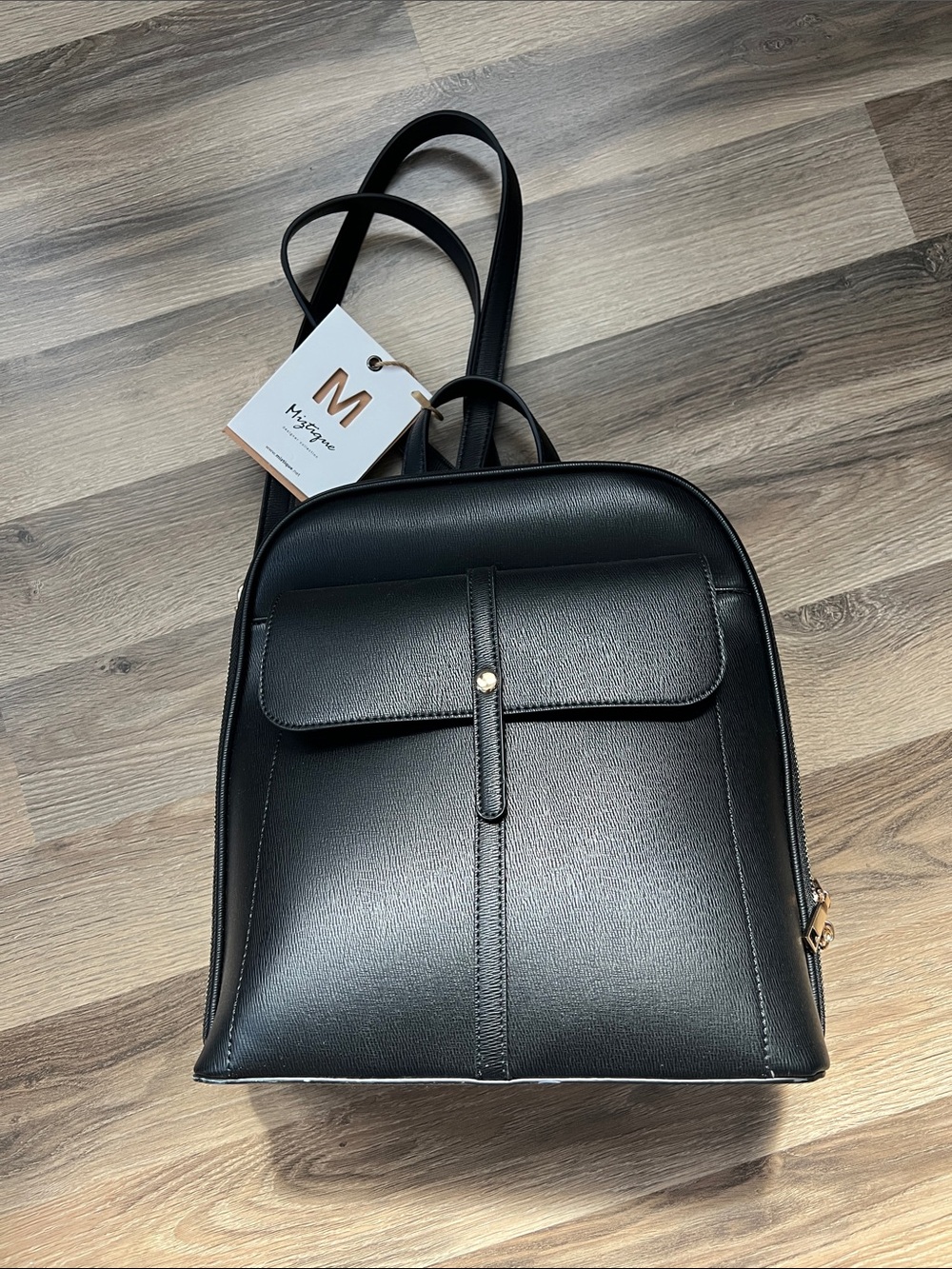 Signature Black Faux-Leather Women's Backpack with Front Flap